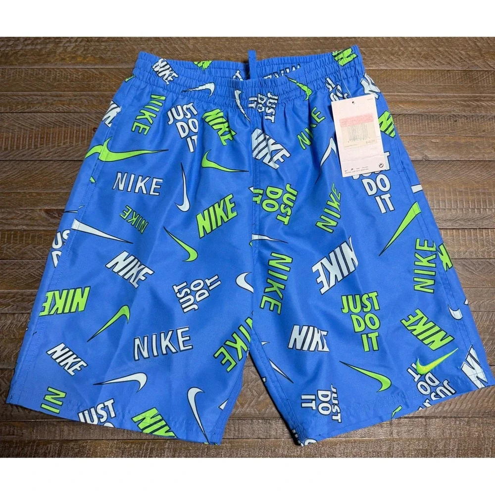 Nike Swim Trunks Kids Large Blue Just Do It Logo NWT